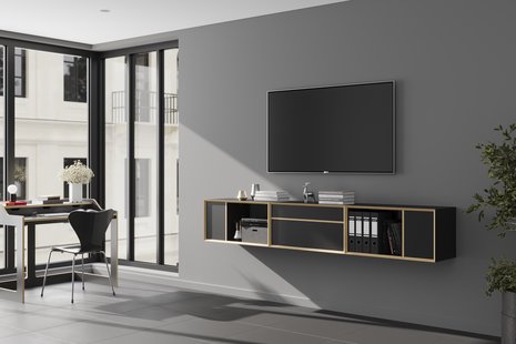 Müller Möbelwerkstätten Vertiko rek horizontaal smal - CPL wit met berk - ZESTIEN open vakken links