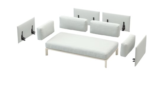 Vitra Anagram 2-zitsbank - zonder decoratiekussen / aanbouwtafel - LaserRE 65 eisblau/crème - krijt gepoedercoat