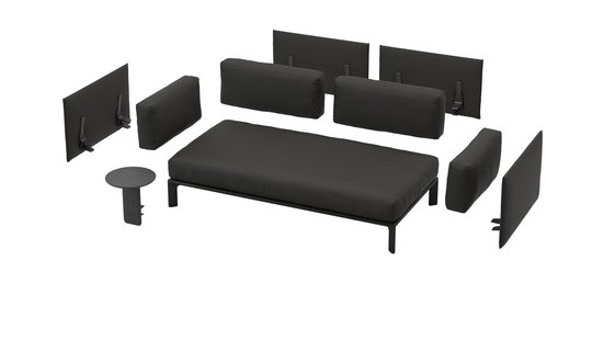 Vitra Anagram 2-zitsbank - met decoratiekussen / aanbouwtafel - LaserRE 03 dark carbon - basic dark gepoedercoat
