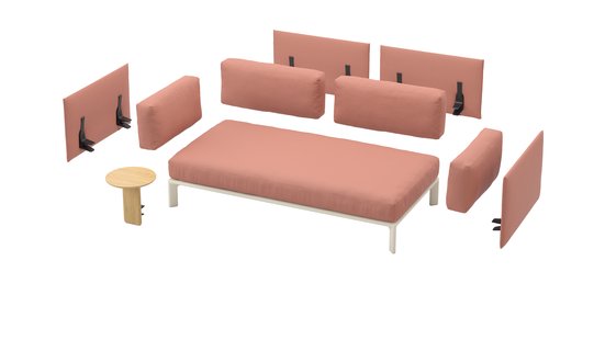 Vitra Anagram 2-zitsbank - met decoratiekussen / aanbouwtafel - Hola 04 blush pink - krijt gepoedercoat