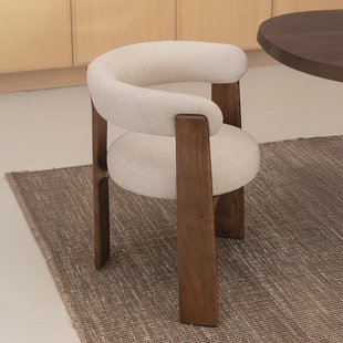 Kave Home Eetkamerstoel 'Granite' Chenille en essenhout, kleur Beige/Bruin