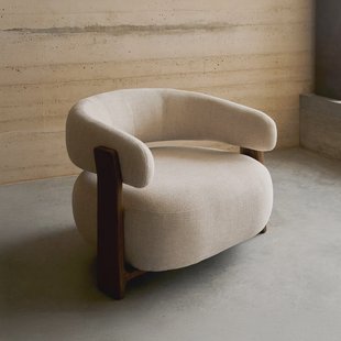 Kave Home Fauteuil 'Granite' Chenille en essenhout, kleur Beige/Bruin