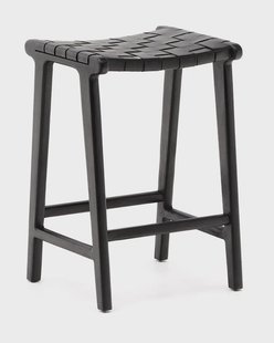 Kave Home Barkruk 'Calixta' Hout en leder, kleur Zwart (zithoogte 67cm)