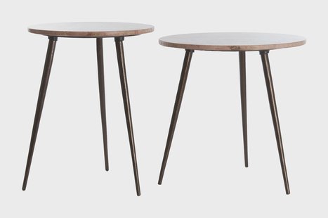 Light & Living Ronde Bijzettafel 'Zeca' Travertin, Set van 2 stuks, kleur Rood