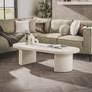 LifestyleFurn Ovale Salontafel Macie Marmercomposiet, 150 x 65cm - Marmer composiet - Ovaal - Japandi