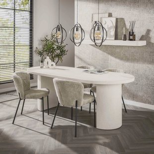 LifestyleFurn Ovale Eettafel 'Macie' Marmercomposiet, 215 x 90cm