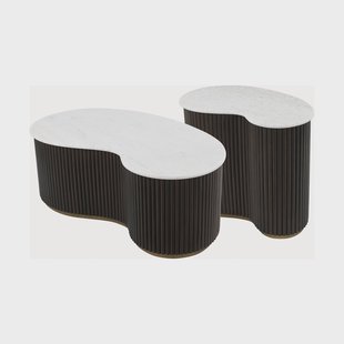 Richmond Organische Salontafel 'Mayfield' Mangohout en marmer, Set van 2 stuks