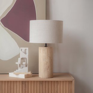 By-Boo Tafellamp 'Amara' Travertin en Linnen, 60cm