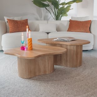 By-Boo Organische Salontafel 'Fall' Mangohout, Set van 2 stuks, kleur Naturel