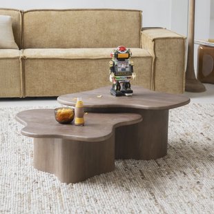 By-Boo Organische Salontafel 'Fall' Mangohout, Set van 2 stuks, kleur Bruin