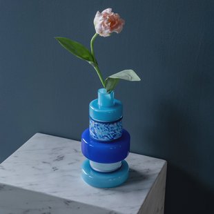 By-Boo Vaas 'Golas' Mondgeblazen glas, kleur Blauw