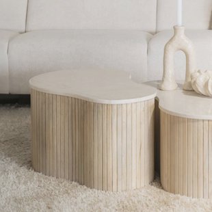 Eleonora Organische Salontafel 'Kira' Mangohout en marmer, 70 x 47cm