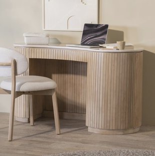 Eleonora Organisch Bureau 'Kira' Mangohout en marmer, 129 x 60cm