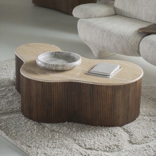 Eleonora Organische Salontafel 'Mari' Mangohout en Travertin, 129 x 84cm