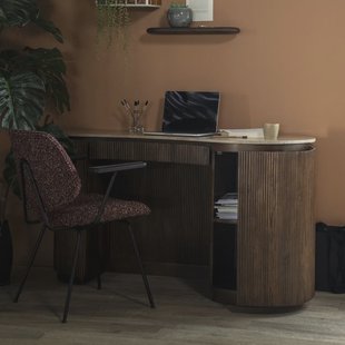 Eleonora Organisch Bureau 'Mari' Mangohout en Travertin, 129 x 60cm