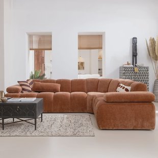 WOOOD Hoekbank 'Mojo' Rechts, Geweven Rib, kleur Roestbruin