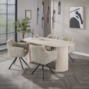 LifestyleFurn Ovale Eettafel 'Ciarra' Keramiek in Travertin-look, 180 x 90cm