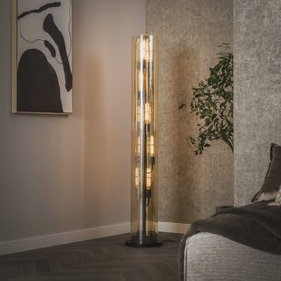 LifestyleFurn Vloerlamp 'Wessley' Amber glas en Artic black, 5-lamps