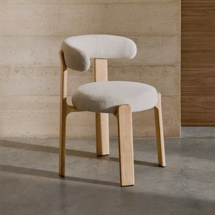 Kave Home Eetkamerstoel 'Granite' Chenille en essenhout, kleur Beige/Naturel