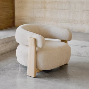 Kave Home Fauteuil 'Granite' Chenille en essenhout, kleur Beige/Naturel