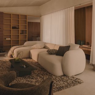 Kave Home 4-zits Loungebank 'Martina' Links, 377cm, Structuurstof, kleur Ecru