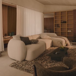 Kave Home 4-zits Loungebank 'Martina' Rechts, Structuurstof, kleur Ecru