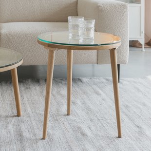 ZILT Ronde Bijzettafel 'Jock' Eikenhout en glas, 45cm