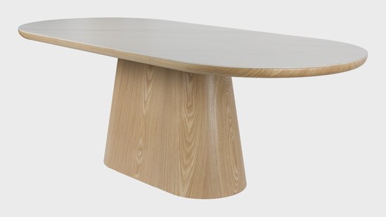 ZILT Ovale Eettafel 'Nathen' Eiken en marmerlook, 200 x 90cm, kleur Naturel