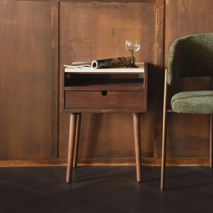 Dutchbone Nachtkastje 'Arda' Walnoot en travertin, Met 1 lade