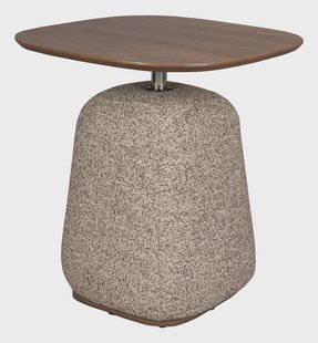 Dutchbone Bijzettafel 'Shelly' Gemêleerde stof en walnootlook, 48 x 48cm, kleur Cinnamon