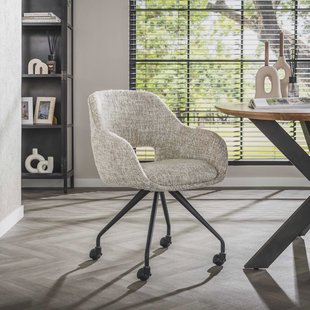 LifestyleFurn Eetkamerstoel 'Deonte' Op wieltjes, kleur Off White