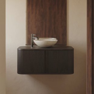 Kave Home Badkamermeubel 'Mailen' Essenhout, 90cm, kleur Bruin (excl. waskom)