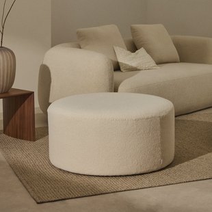 Kave Home Poef 'Kaeli' Bouclé, 90cm, kleur Ecru