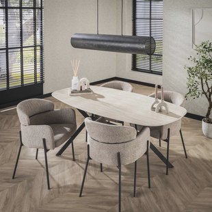 LifestyleFurn Deens Ovale Eettafel 'Andrienne' Keramiek in Travertin-look, 180 x 90cm