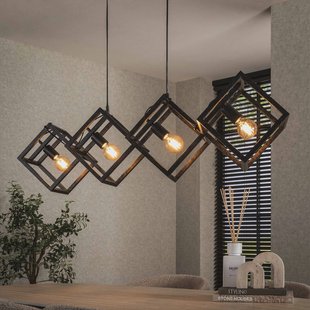 LifestyleFurn Hanglamp 'Rift' 4-lamps, Kubus, kleur Charcoal