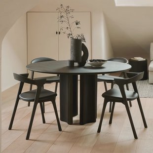 Ethnicraft Ronde Eettafel 'Roller Max' Gevernist Mahoniehout, 150cm, kleur Donkerbruin