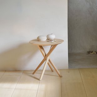 Ethnicraft Ronde Bijzettafel 'Mikado' Geolied Eikenhout, 50cm, kleur Naturel