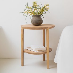 Ethnicraft Ronde Bijzettafel 'Bok' Geolied Eikenhout, 43cm, kleur Naturel