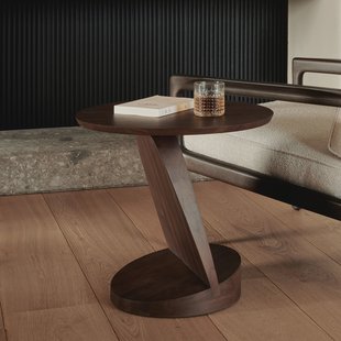 Ethnicraft Ronde Bijzettafel 'Oblic' Gevernist Teakhout, 52cm, kleur Bruin