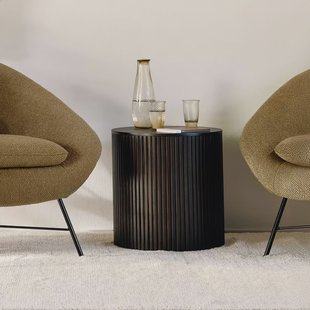 Ethnicraft Ronde Bijzettafel 'Roller Max' Gevernist Mahoniehout, 40cm, kleur Donkerbruin