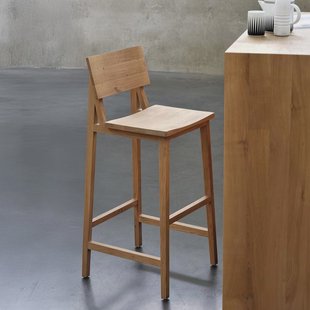 Ethnicraft Barstoel 'N4' Gevernist Eikenhout, kleur Naturel (zithoogte 81cm)
