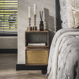 LifestyleFurn Zwevend Nachtkastje 'Renée' Mangohout en brass, 42 x 30cm