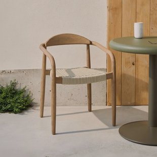 Kave Home Tuin / Eetkamerstoel 'Nina' Acaciahout, kleur Ecru