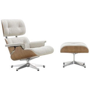 Vitra Eames Lounge Chair En Ottoman Roodenhout Naturel (nieuwe Afmeting) Gepolijst Onderstel/zitting Nubia Cr&egrave;me/Sand