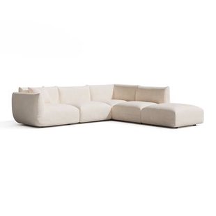 7-zits rechthoekige modulaire sofa in crème chenille fluweel