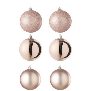 J-Line kerstbal - kunststof - lichtroze - doos van 6