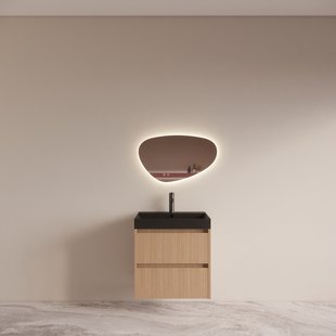 Badmeubelset BWS Riga met Lako Wastafel Zwart 60 cm Licht Eiken Japandi