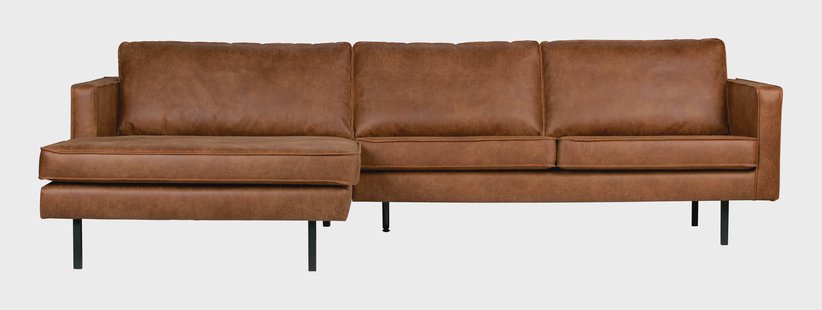 WOOOD Loungebank 'Rodeo' Links, Eco Leder, kleur Cognac