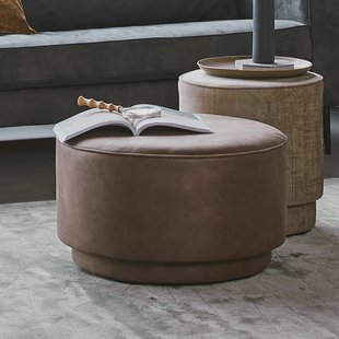 vtwonen Ronde Poef 'Coffee' Eco-leer 60cm, kleur Warm Bruin