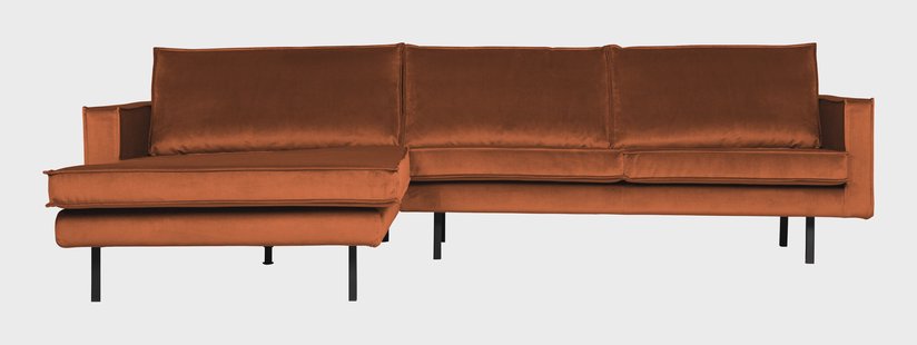 WOOOD Loungebank 'Rodeo' Links, Velvet, kleur Roestbruin